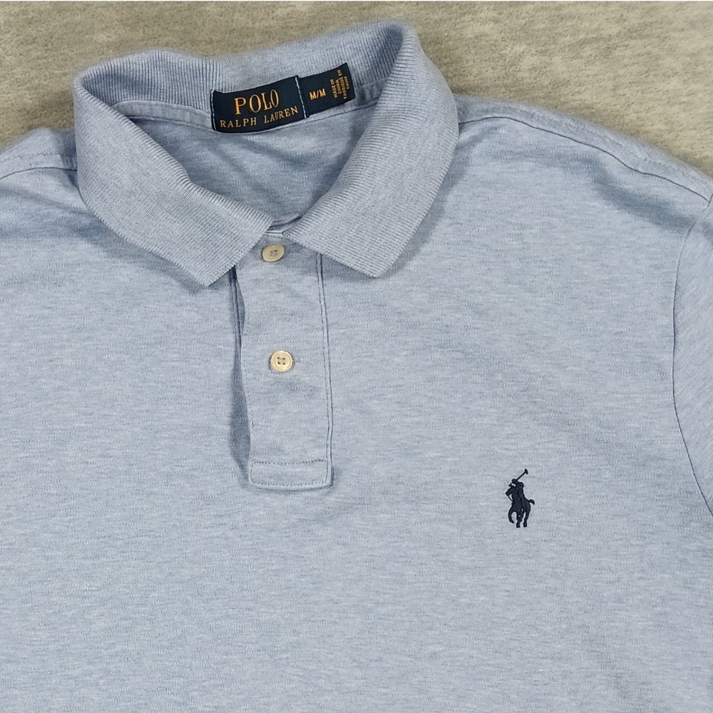 Polo Ralph Lauren Men Medium Light Blue Heathered Short Sleeve Polo Shirt Logo